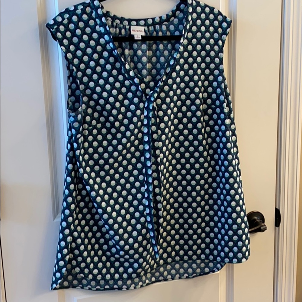 Green, Navy and White Tie Dressy Top SzL